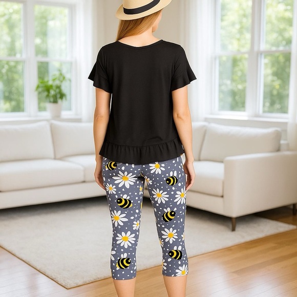 OS NEW Womens Bee Capri Leggings Buttery Soft High Waist Yoga Pants - Picture 7 of 12